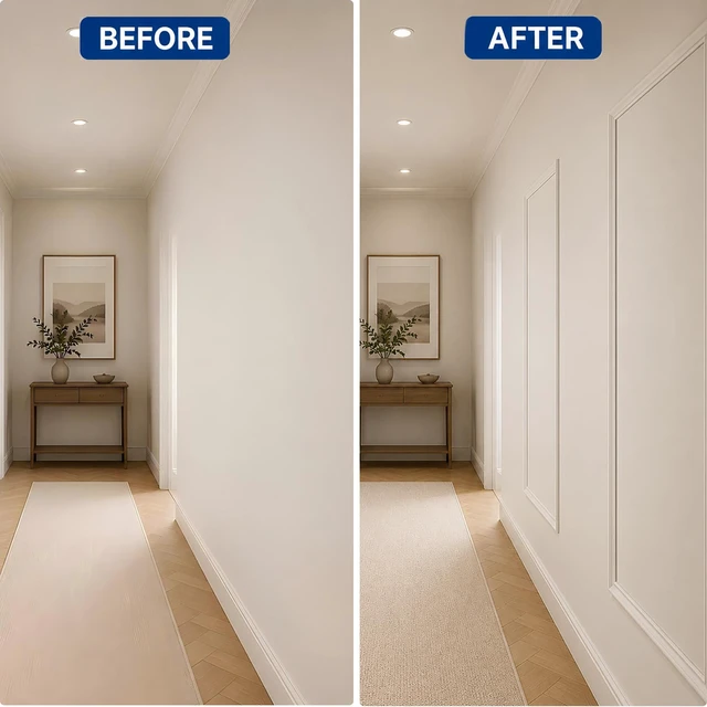 Alt view image 6 of 7 - 3 Set Peel and Stick Wall Molding Kit,Pre Cut Wainscoting Panels,24x72in Self Adhesive,Paintable,PVC,Premade