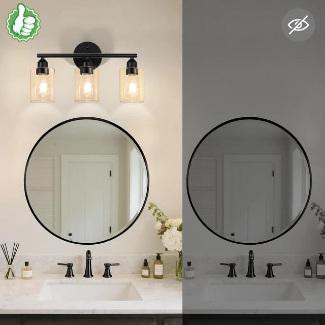 Alt view image 3 of 7 - 3-Light Bathroom Vanity Light Fixture,17.3'',Black Modern Wall Lamp, For Mirror