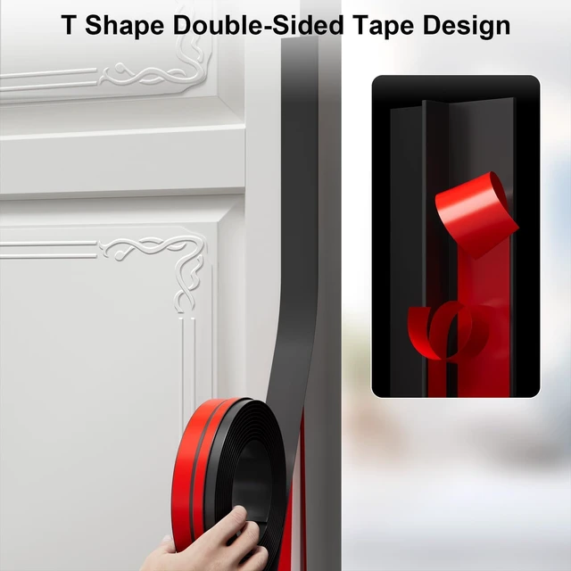 Alt view image 2 of 6 - T-Shaped Weather Stripping Seal, Black Silicone, 1.97 in x 40 ft Flexible door seal strip covers door, window, and bathroom gaps; peel-and-stick design helps reduce drafts