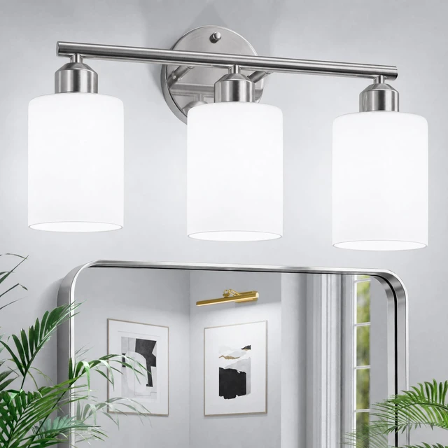 Main image of 3-Light Bathroom Vanity Light Fixtures, Silver Finish, 17.3'' Modern Wall Lamp, For Mirror