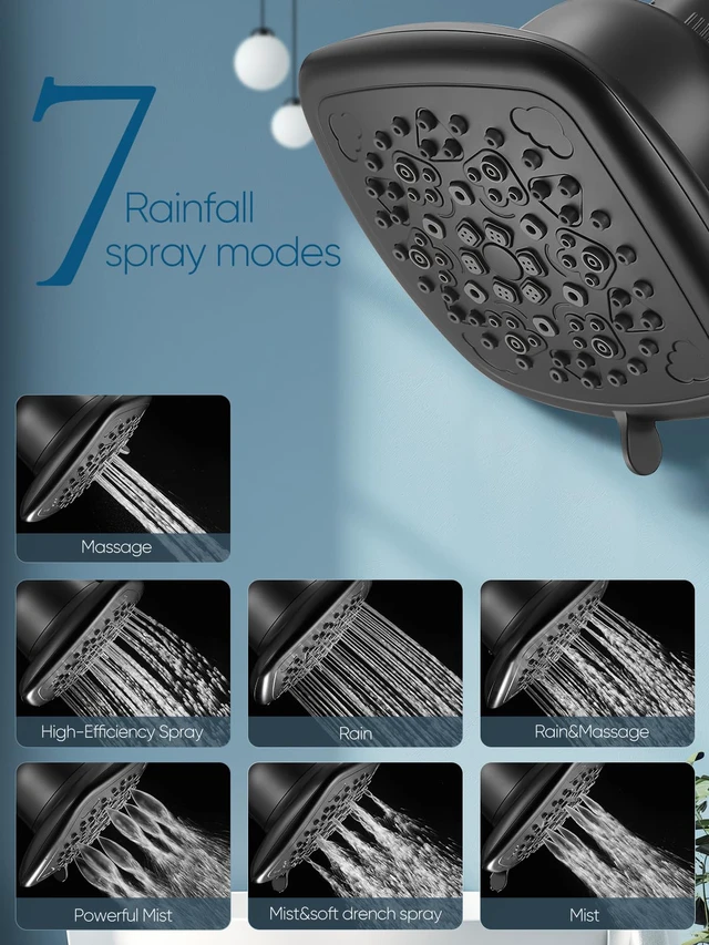 Alt view image 4 of 7 - Filtered Shower Head, 7 Modes High Pressure Shower Heads Matte Black Shower Head with Filters for Hard Water for Remove Chlorine and Harmful Substances (Midnight Black Matte, 6 Inch Square)