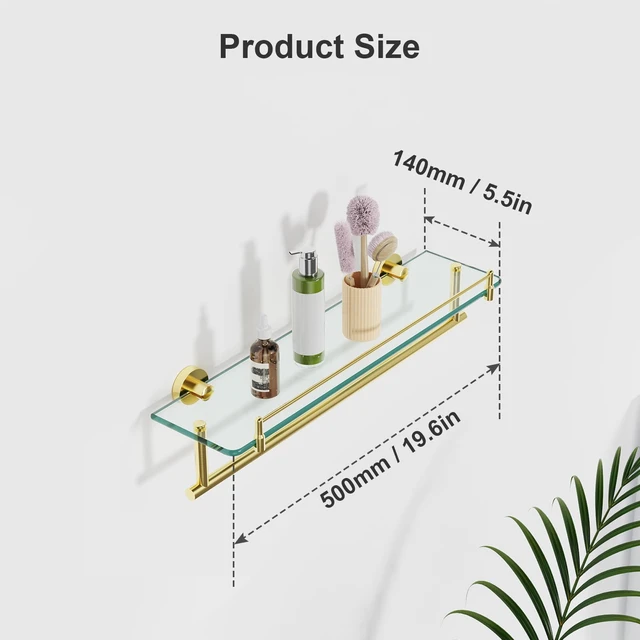 Alt view image 3 of 7 - 20 Inch Brushed Gold Bathroom Towel Rack with Tempered Glass Shelf, Wall Mounted Towel Holder Storage Organizer for Bathroom