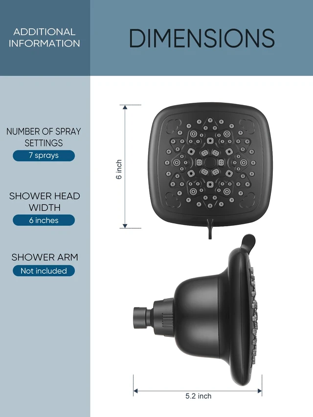 Alt view image 7 of 7 - Filtered Shower Head, 7 Modes High Pressure Shower Heads Matte Black Shower Head with Filters for Hard Water for Remove Chlorine and Harmful Substances (Midnight Black Matte, 6 Inch Square)