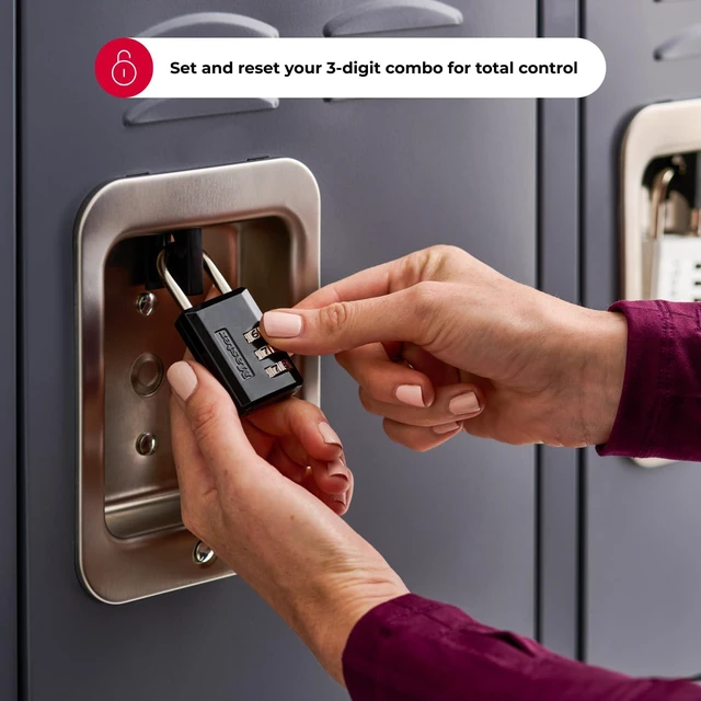 Alt view image 4 of 7 - Combination Padlock, Resettable 3-Digit Code 2-Pack 647BLKEC2 1-3/16-inch Metal Combination Lock, Set Your Own Combination Locker Padlock, Travel Lock For Luggage Or Backpack