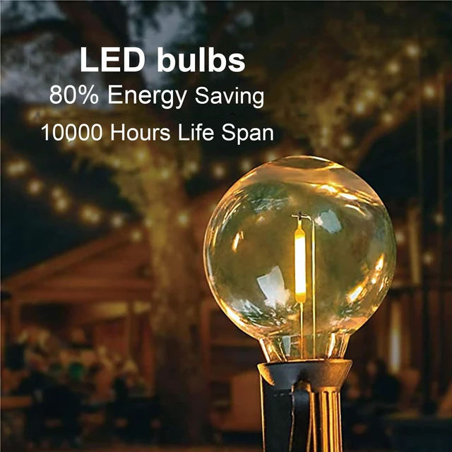 Alt view image 4 of 7 - G40 LED Replacement Bulbs, 2700K Warm White, E12 Base, 25PK Waterproof & Dimmable, 1.5" Clear Globe Bulbs, Perfect for Outdoor Patio/Garden/Backyard Wedding Holiday String Lights