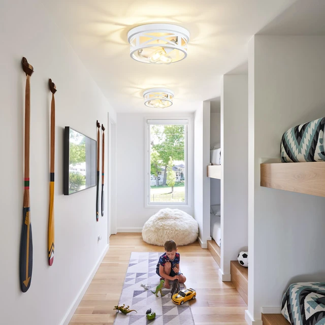 Alt view image 2 of 7 - 2 Pack Flush Mount Ceiling Light, White Hallway Light Fixture, Metal Cage, for Kitchen Entryway, E26 Base