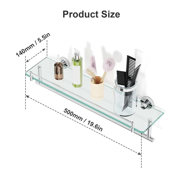 Alt view image 3 of 7 - 20-Inch Floating Tempered Glass Bathroom Shelf with Towel Bar - Chrome Polished & Stainless Steel, Wall Mount