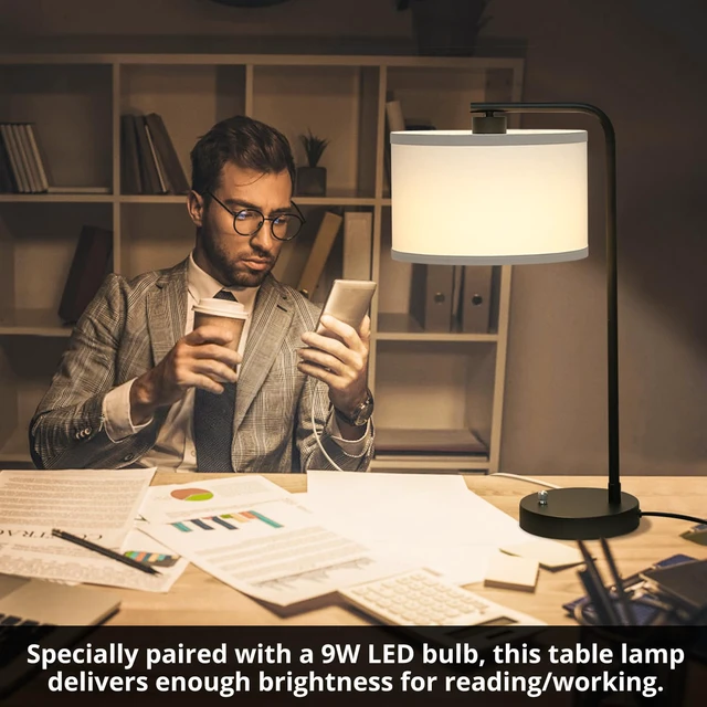Alt view image 7 of 7 - Table Lamp for Bedroom with USB C+A Ports, Fully Stepless Dimmable Farmhouse Bedside Lamp Nightstand Light, Tall Reading Desk Lamp for Living Room, Office, 9W LED Bulb Included