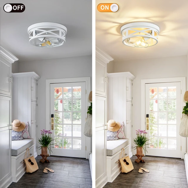 Alt view image 6 of 7 - 2 Pack Flush Mount Ceiling Light, White Hallway Light Fixture, Metal Cage, for Kitchen Entryway, E26 Base