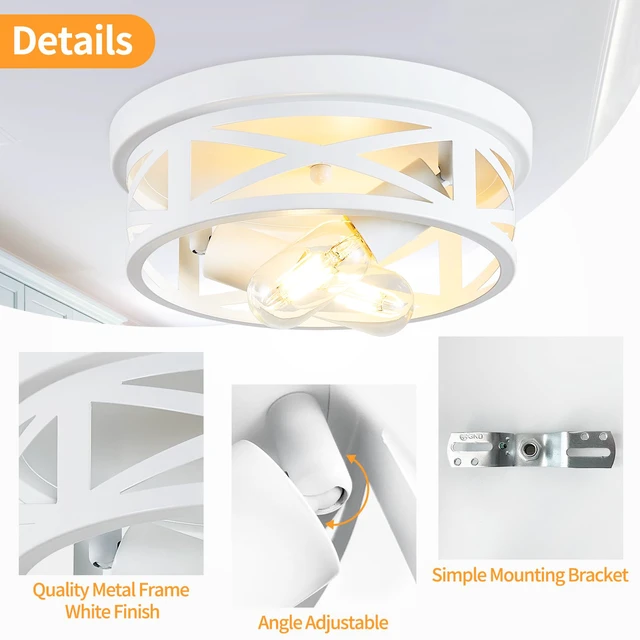 Alt view image 5 of 7 - 2 Pack Flush Mount Ceiling Light, White Hallway Light Fixture, Metal Cage, for Kitchen Entryway, E26 Base
