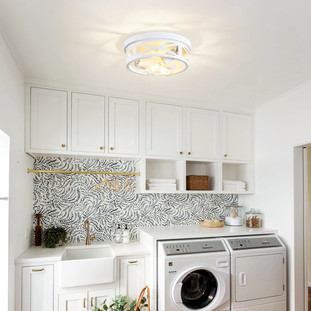 Alt view image 7 of 7 - 2 Pack Flush Mount Ceiling Light, White Hallway Light Fixture, Metal Cage, for Kitchen Entryway, E26 Base