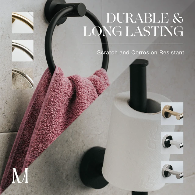 Alt view image 2 of 7 - 2 PCS Matte Black Bathroom Hardware Set - Hand Towel Holder for Bathroom Wall + Black Toilet Paper Holder Wall Mount | Towel Holder Hanger Rack Stainless Steel Bathroom Set - Towel Rack
