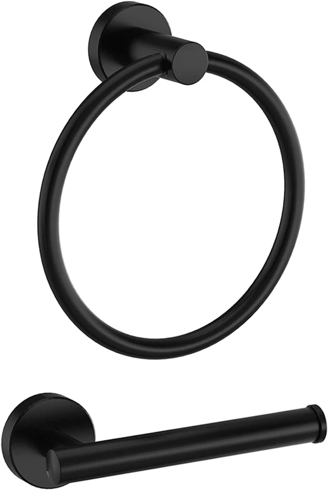Alt view image 7 of 7 - 2 PCS Matte Black Bathroom Hardware Set - Hand Towel Holder for Bathroom Wall + Black Toilet Paper Holder Wall Mount | Towel Holder Hanger Rack Stainless Steel Bathroom Set - Towel Rack