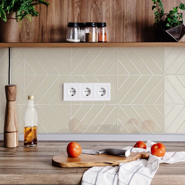 Alt view image 4 of 7 - Herringbone Peel and Stick Backsplash, Light Gray Beige, 10 Sheets 12.6 x 9.7 in, Thicker Rectangular Vinyl Stick-On Wall Tiles, Easy Alignment, Waterproof, Easy to Clean, Kitchen/Bathroom