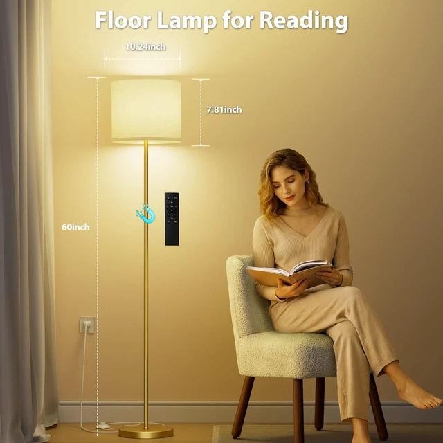 Alt view image 4 of 6 - Dimmable Floor Lamps for LivingRoom with 12W LED Bulb,Foot Switch Remote Custom Color Temperature Floor Light, Linen Shade Standing Lamps, Modern Tall Lamp for Office Bedroom Kid Room-Gold