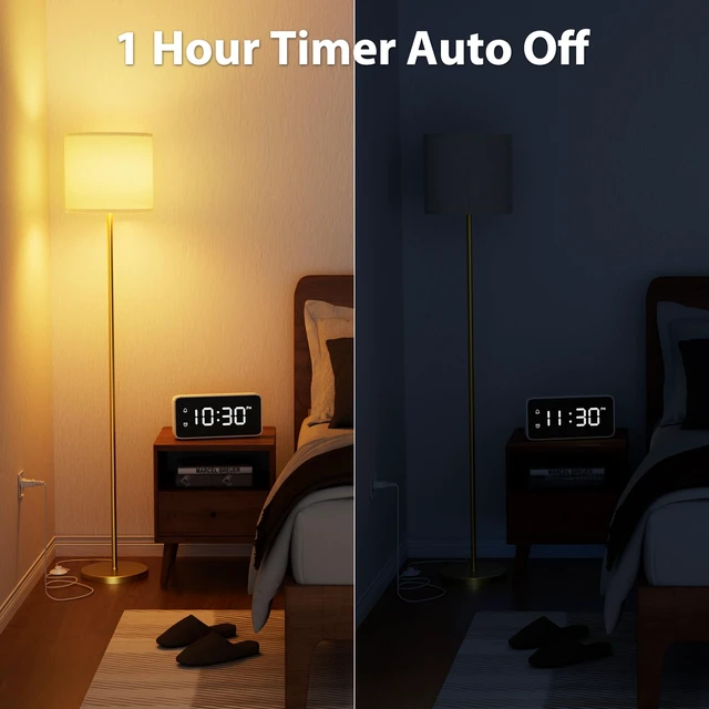 Alt view image 5 of 6 - Dimmable Floor Lamps for LivingRoom with 12W LED Bulb,Foot Switch Remote Custom Color Temperature Floor Light, Linen Shade Standing Lamps, Modern Tall Lamp for Office Bedroom Kid Room-Gold