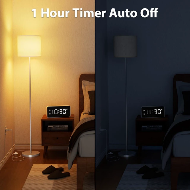 Alt view image 5 of 6 - Dimmable Floor Lamps for LivingRoom with 12W LED Bulb,Foot Switch Remote Custom Color Temperature Floor Light, Linen Shade Standing Lamps, Modern Tall Lamp for Office Bedroom-Silver