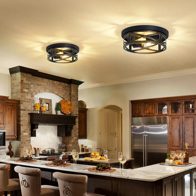 Alt view image 2 of 7 - Farmhouse Light Fixtures,2 Pack Flush Mount Ceiling Light,Light Fixtures Ceiling Mount for Hallway Kitchen Entryway Bedroom E26 Base