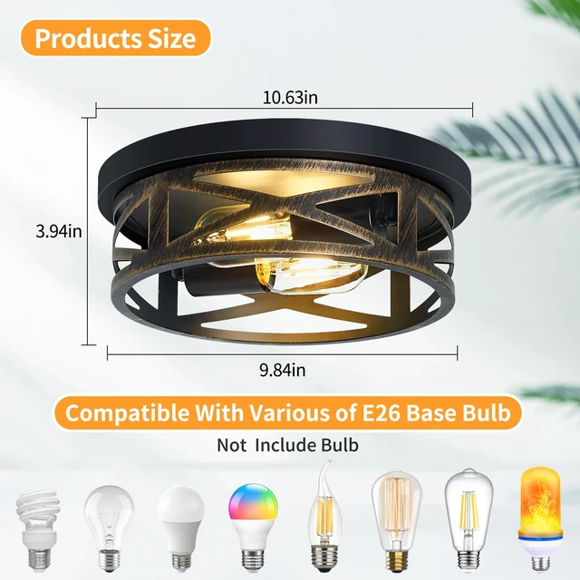 Alt view image 4 of 7 - Farmhouse Light Fixtures,2 Pack Flush Mount Ceiling Light,Light Fixtures Ceiling Mount for Hallway Kitchen Entryway Bedroom E26 Base