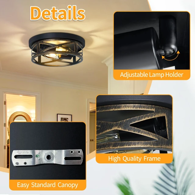 Alt view image 5 of 7 - Farmhouse Light Fixtures,2 Pack Flush Mount Ceiling Light,Light Fixtures Ceiling Mount for Hallway Kitchen Entryway Bedroom E26 Base