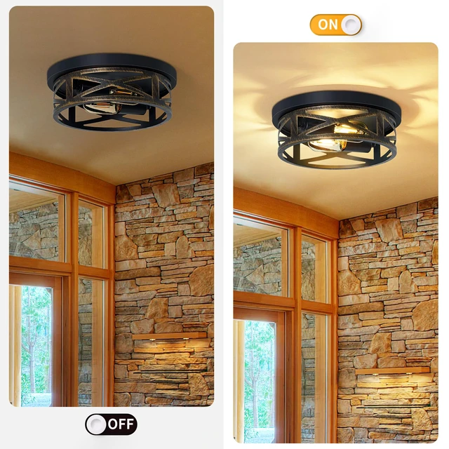 Alt view image 6 of 7 - Farmhouse Light Fixtures,2 Pack Flush Mount Ceiling Light,Light Fixtures Ceiling Mount for Hallway Kitchen Entryway Bedroom E26 Base
