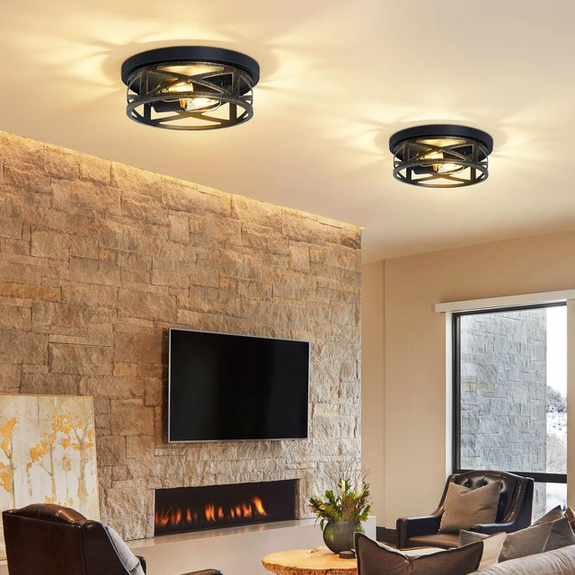 Alt view image 3 of 7 - Farmhouse Light Fixtures,2 Pack Flush Mount Ceiling Light,Light Fixtures Ceiling Mount for Hallway Kitchen Entryway Bedroom E26 Base