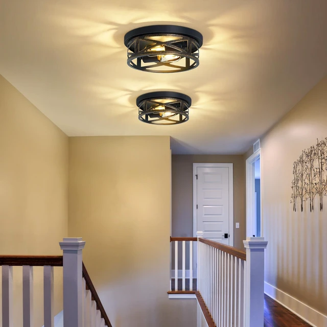Alt view image 7 of 7 - Farmhouse Light Fixtures,2 Pack Flush Mount Ceiling Light,Light Fixtures Ceiling Mount for Hallway Kitchen Entryway Bedroom E26 Base