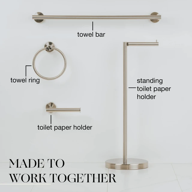 Alt view image 7 of 7 - 2-Pc Bathroom Hardware Set - Hand Towel Holder for Bathroom Wall - Toilet Paper Holder Stand Wall Mount - Towel Holder Hanger Rack Stainless Steel Bathroom Set Towel Ring - Brushed Steel