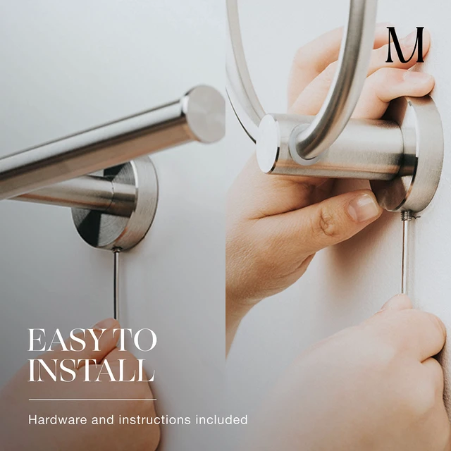 Alt view image 4 of 7 - 2-Pc Bathroom Hardware Set - Hand Towel Holder for Bathroom Wall - Toilet Paper Holder Stand Wall Mount - Towel Holder Hanger Rack Stainless Steel Bathroom Set Towel Ring - Brushed Steel