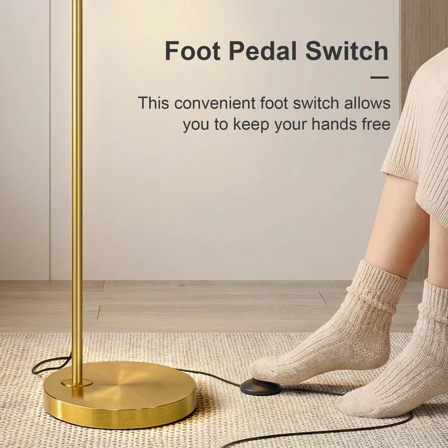 Alt view image 5 of 7 - 66" Gold Floor Lamp for Living Room, Boho Floor Lamp with LED Bulb, Foot Switch, Rattan Shade, Industrial Tall Farmhouse Standing Lamp for Bedroom, Dining Room, Study Room, Office