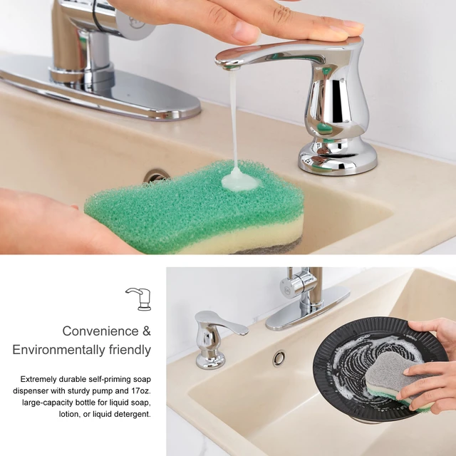 Alt view image 6 of 7 - Kitchen Sink Soap Dispenser with 17 OZ Bottle - Chrome Built in Soap Dispenser, Liquid Dispenser for Kitchen Sink, Refill from The Top, G086C
