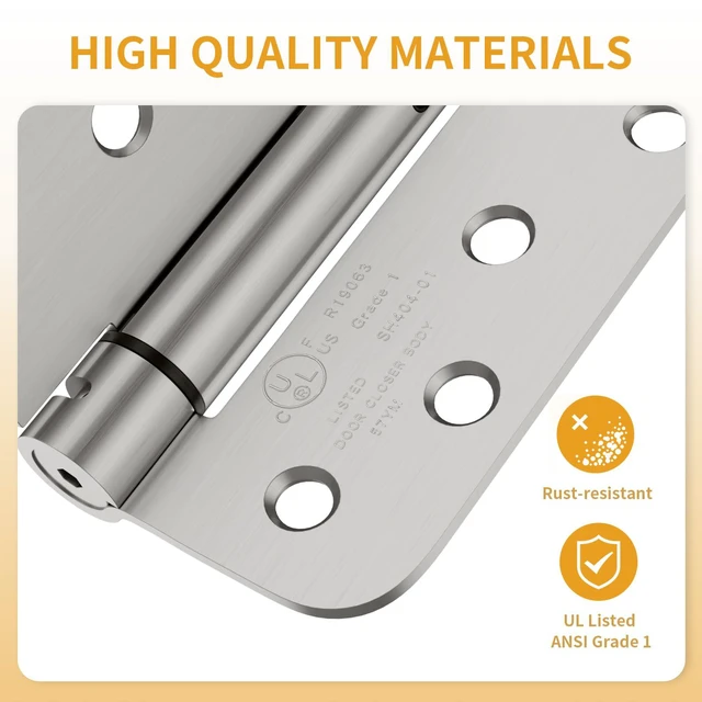 Alt view image 3 of 7 - 3 Pack Self Closing Door Hinges, 4 Inch, Adjustable Tension | Spring Loaded Door Hinges for Garage/Front/Back Doors, 5/8'' Radius Corners, Fit Left/Right Hand Doors, UL Listed