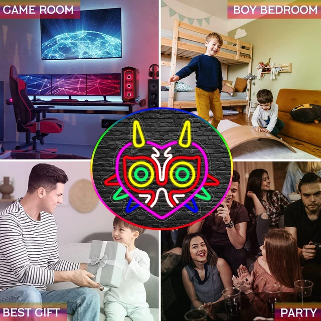 Alt view image 7 of 7 - Majora's Mask Neon Sign, Zelda Gaming Neon Sign for Game Room Decor, Zelda Mask for Boys Room Decor & Gaming Wall Deocr, USB Powered Gamer Gifts for Boys, Teens and Zelda Fans