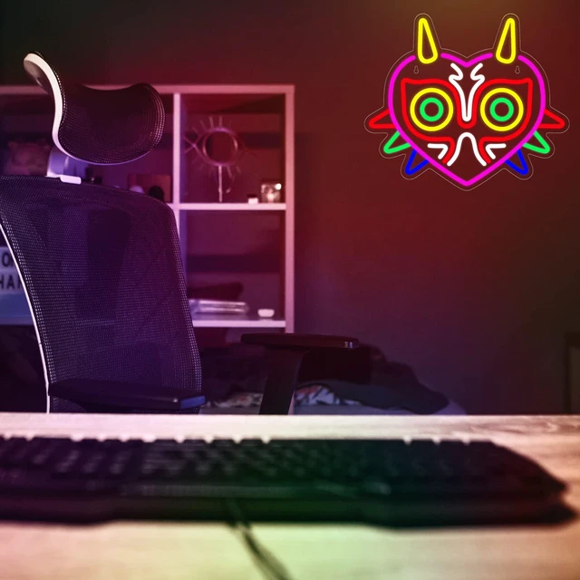 Alt view image 4 of 7 - Majora's Mask Neon Sign, Zelda Gaming Neon Sign for Game Room Decor, Zelda Mask for Boys Room Decor & Gaming Wall Deocr, USB Powered Gamer Gifts for Boys, Teens and Zelda Fans