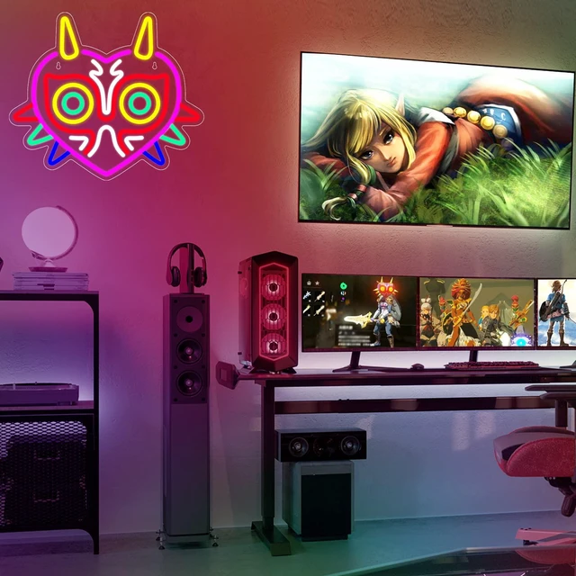Alt view image 5 of 7 - Majora's Mask Neon Sign, Zelda Gaming Neon Sign for Game Room Decor, Zelda Mask for Boys Room Decor & Gaming Wall Deocr, USB Powered Gamer Gifts for Boys, Teens and Zelda Fans