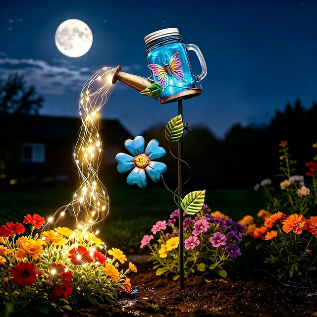 Alt view image 5 of 7 - Solar Watering Can Light, Butterfly Outdoor Decor Lights IP65 Waterproof, Hanging Butterfly Garden Light, Outside Garden Flower Bed Decor, Women Gift, Birthday Gifts