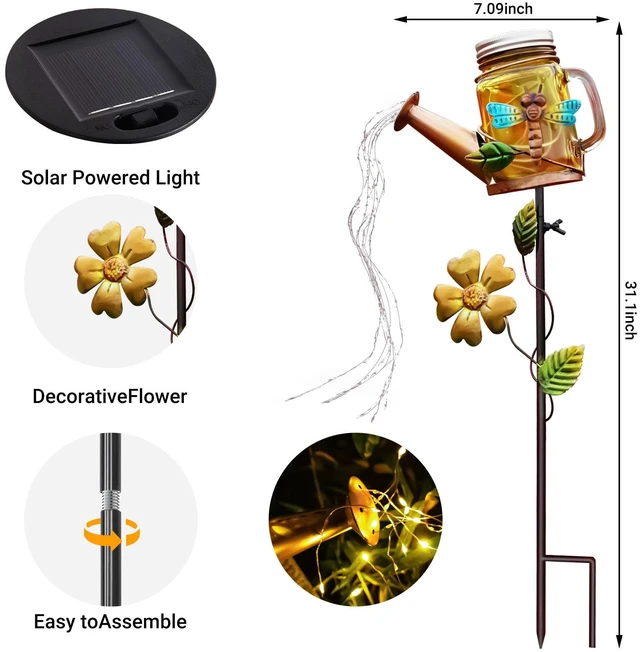 Alt view image 2 of 7 - Solar Watering Can Light, Solar Dragonfly Outdoor Decor Lights IP65 Waterproof, Hanging Dragonfly Garden Light, Outside Garden Flower Bed Decor, Women Gift, Birthday Gifts
