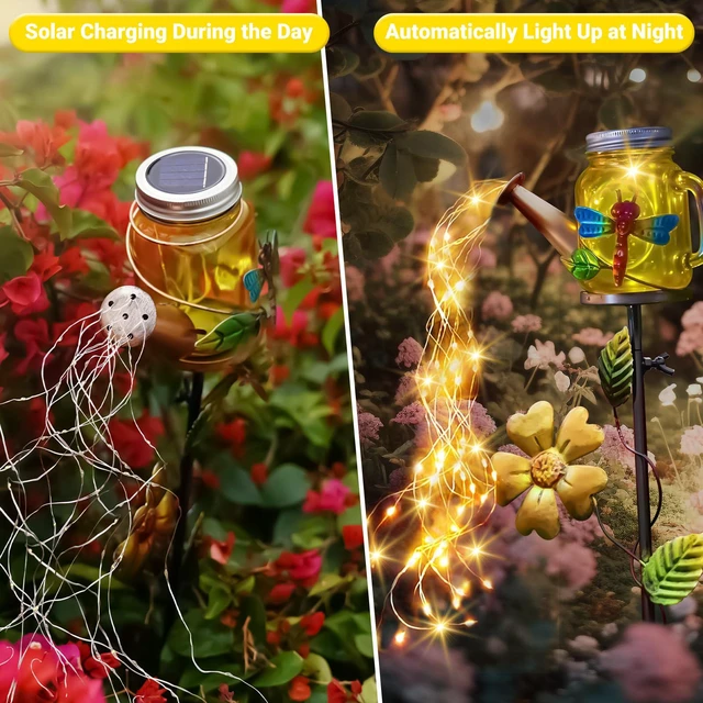 Alt view image 3 of 7 - Solar Watering Can Light, Solar Dragonfly Outdoor Decor Lights IP65 Waterproof, Hanging Dragonfly Garden Light, Outside Garden Flower Bed Decor, Women Gift, Birthday Gifts
