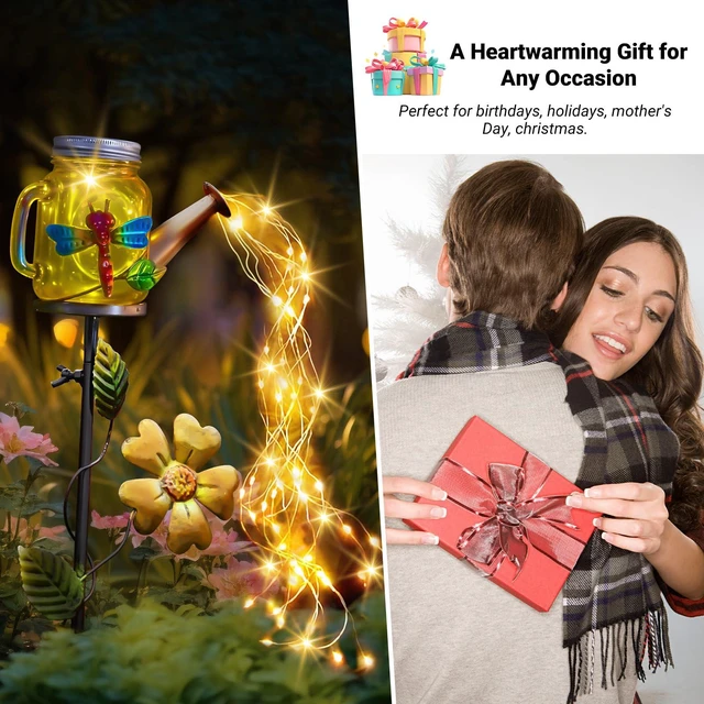 Alt view image 6 of 7 - Solar Watering Can Light, Solar Dragonfly Outdoor Decor Lights IP65 Waterproof, Hanging Dragonfly Garden Light, Outside Garden Flower Bed Decor, Women Gift, Birthday Gifts