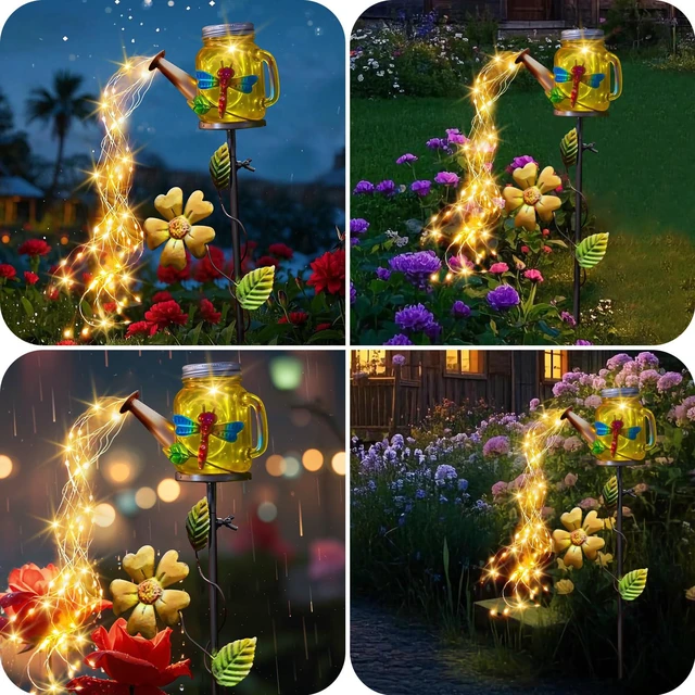 Alt view image 5 of 7 - Solar Watering Can Light, Solar Dragonfly Outdoor Decor Lights IP65 Waterproof, Hanging Dragonfly Garden Light, Outside Garden Flower Bed Decor, Women Gift, Birthday Gifts