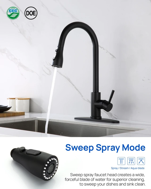 Alt view image 3 of 7 - Pull Down Kitchen Faucet Sprayer Head Replacement Part, Matte Black with 15 Connectors, 3 Function Pull Out Sink Sprayer Replacement Nozzle, Kitchen Faucet Head Hose Spray Tap Spout