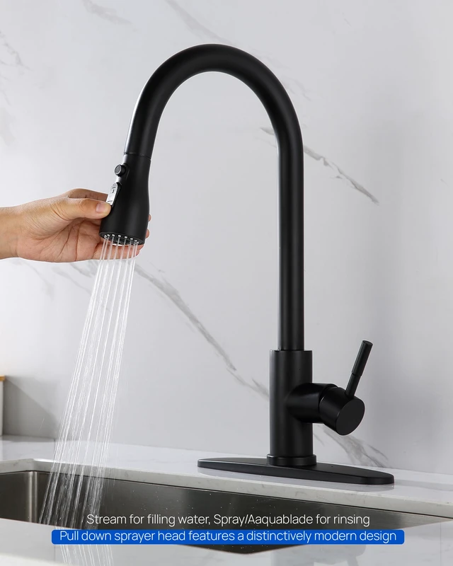 Alt view image 4 of 7 - Pull Down Kitchen Faucet Sprayer Head Replacement Part, Matte Black with 15 Connectors, 3 Function Pull Out Sink Sprayer Replacement Nozzle, Kitchen Faucet Head Hose Spray Tap Spout