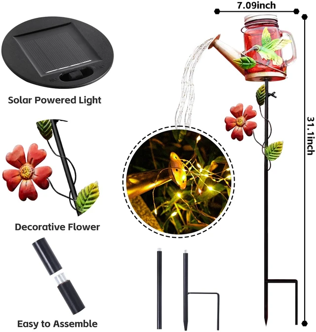 Alt view image 3 of 7 - Solar Watering Can Light, Hummingbird Outdoor Decor Lights IP65 Waterproof, Hanging Hummingbird Garden Light, Outside Garden Flower Bed Decor, Women Gift, Birthday Gifts