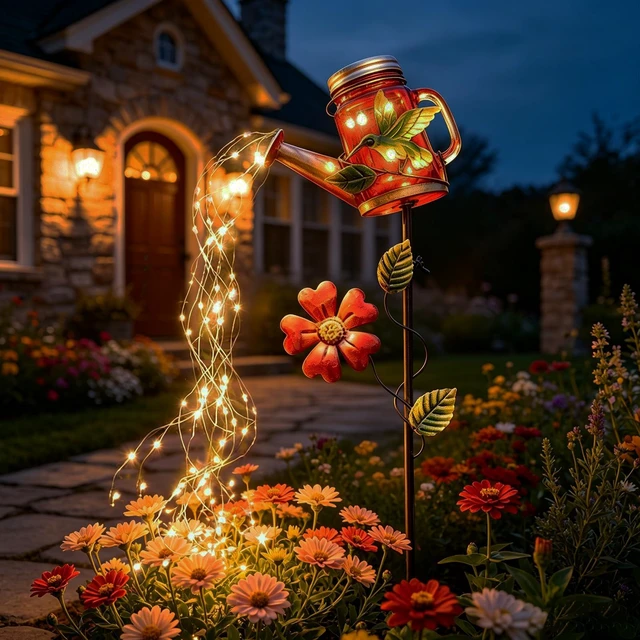 Alt view image 5 of 7 - Solar Watering Can Light, Hummingbird Outdoor Decor Lights IP65 Waterproof, Hanging Hummingbird Garden Light, Outside Garden Flower Bed Decor, Women Gift, Birthday Gifts