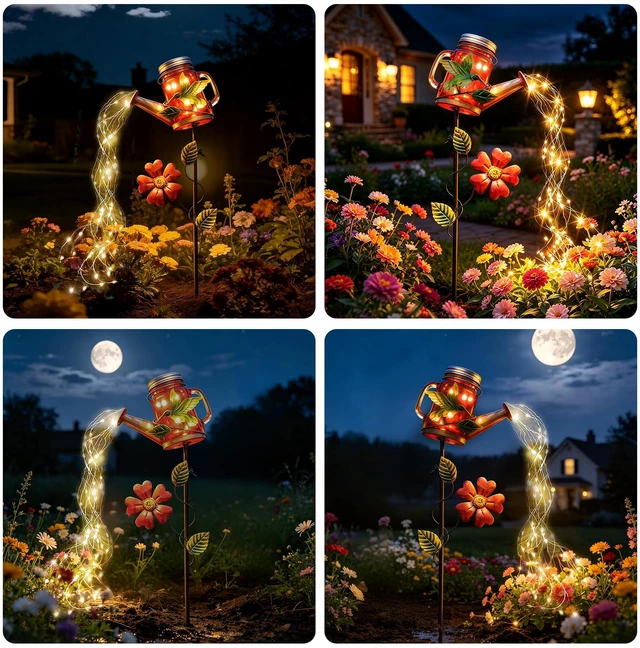 Alt view image 6 of 7 - Solar Watering Can Light, Hummingbird Outdoor Decor Lights IP65 Waterproof, Hanging Hummingbird Garden Light, Outside Garden Flower Bed Decor, Women Gift, Birthday Gifts