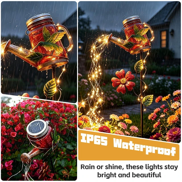 Alt view image 4 of 7 - Solar Watering Can Light, Hummingbird Outdoor Decor Lights IP65 Waterproof, Hanging Hummingbird Garden Light, Outside Garden Flower Bed Decor, Women Gift, Birthday Gifts