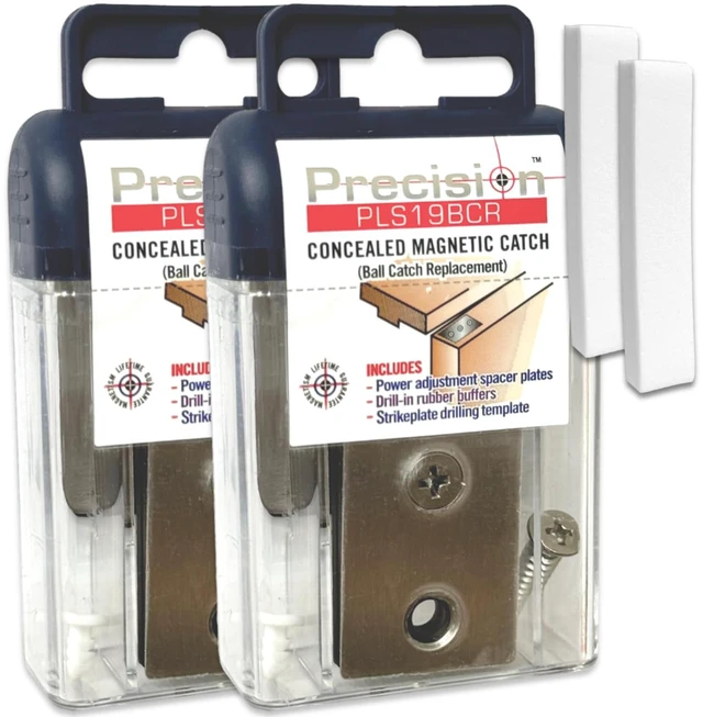 Main image of Magnetic Door Catch, Ball Catch Replacement Hardware for Closet or Double Doors, Precision Lock 2-Pack with Foam Pads