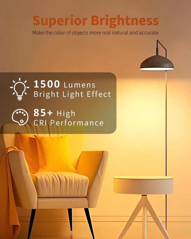 Alt view image 2 of 7 - LED Light Bulbs, 100 Watt Equivalent A19, Soft Warm White 2700K 10 Pack, 15W Bright White 1500 Lumens, Energy Saving, E26 Standard Base, Non Dimmable Lamp for Home Bedroom Indoor