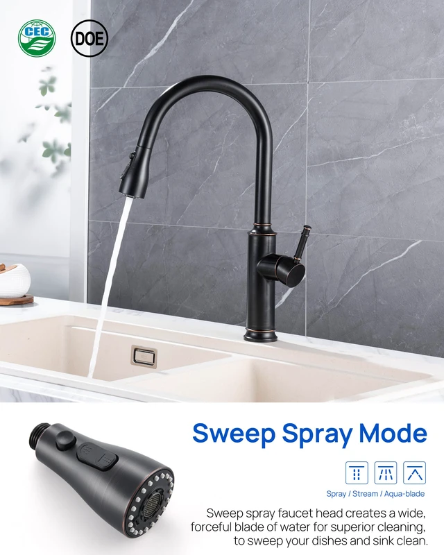 Alt view image 2 of 7 - Pull Down Kitchen Faucet Sprayer Head Replacement Part, 15 Connectors, 3 Function Pull Out Sink Sprayer Replacement Nozzle, Kitchen Faucet Head Hose Spray Tap Spout,Oil Rubbed Bronze