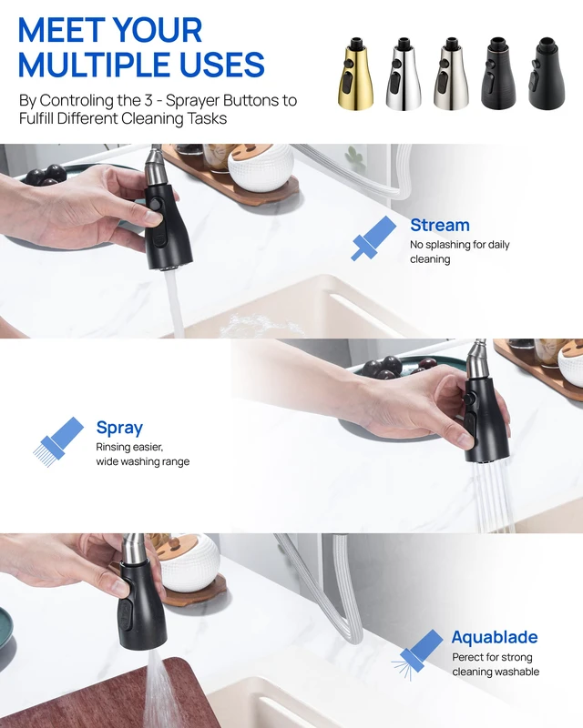 Alt view image 3 of 7 - Pull Down Kitchen Faucet Sprayer Head Replacement Part, 15 Connectors, 3 Function Pull Out Sink Sprayer Replacement Nozzle, Kitchen Faucet Head Hose Spray Tap Spout,Oil Rubbed Bronze